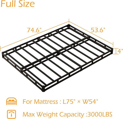 Maenizi Box Spring Full Size Bed 4 Inch Low Profile, Heavy Duty Metal Box Spring Bed Base with Fabric Cover, Mattress Foundation, Easy Assembly, Noise Free, Black
