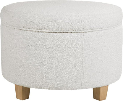 HomePop 24" Large Round Storage Ottoman - Cream Boucle