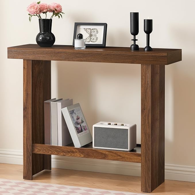 MAHANCRIS Console Table, 39.4'' Entryway Table for Hallway, Narrow Sofa Table Behind The Couch, Modern Foyer Tables for Entrance, Living Room, Corridor, Easy Assembly, Walnut CTZB16801