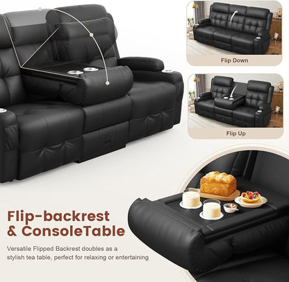 Loveseat Recliner, 3 Seater Massage Reclining Sofa Sets Heavy Weight Capacity, RV Loveseat Couch Clearance with Drop Down Table, Storage, Cup Holders, Wall Hugger Reclining Couch for Living Room