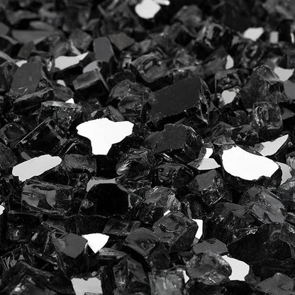 Mr. Fireglass 20 Pounds Black Reflective Fire Glass, 1/2 Inch High Luster Reflective Tempered Glass Rocks for Fire Pit Table Fireplace and Landscaping, Decorative Propane Gas Fireplace Glass Rocks