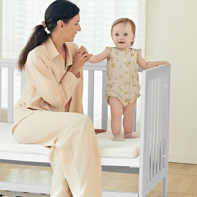 MAMAZING EvoNest Baby Crib, 11 in 1 Convertible Crib with Wheels, 100% New Zealand Wood Growing Bed, Full Size Crib for Baby, 4 Adjustable Mattress Height, White