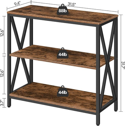 MAHANCRIS 31.5" Sofa Table, Industrial Console Table, 3-Tier Entryway Table, Narrow Sofa Table with Storage Shelves, Foyer Table, Hallway Table for entryway, Living Room, Rustic Brown CTHR8001Z