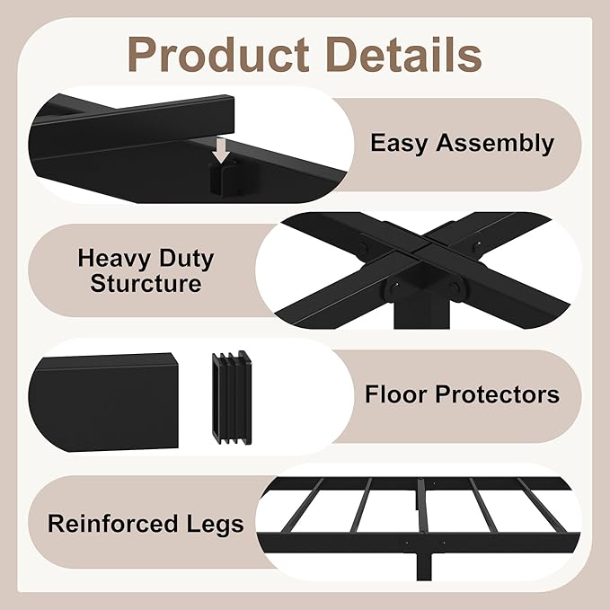 Cieemine 5 Inch Low Bed Frame Twin, Heavy Duty Steel Twin Bed Frames Low Profile, No Box Spring Needed, Easy Assembly, Noise Free, Black