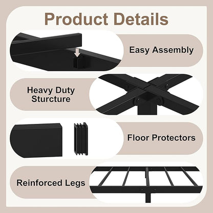 Cieemine 5 Inch Low Bed Frame Twin, Heavy Duty Steel Twin Bed Frames Low Profile, No Box Spring Needed, Easy Assembly, Noise Free, Black