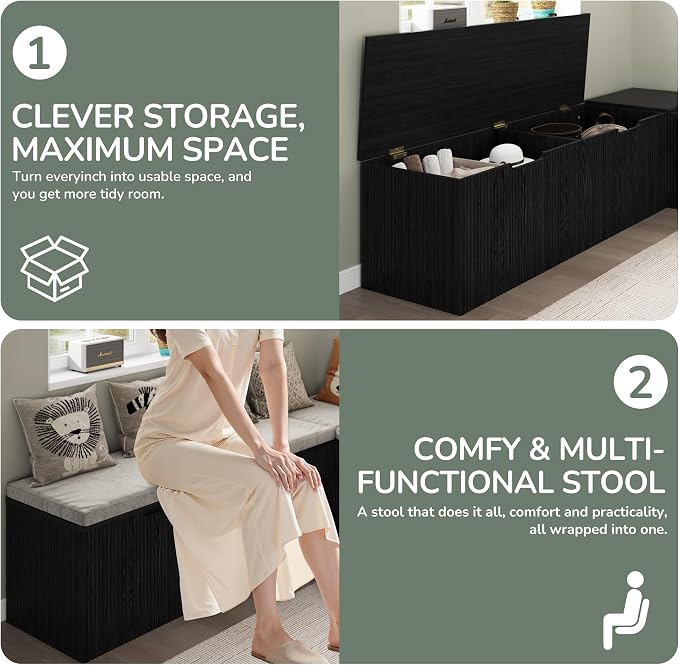 Bobve L-Shape Storage Bench with Cushion, Backless Corner Dining Bench, Kitchen Dining Nook Bench with Hidden Storage for Dining Room, Kitchen, Entryway (Black)
