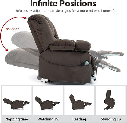 JIKFRIMA Big Man Recliner 500lbs Power Lift Recliner Chair for Big Tall Elderly Adults Oversized Lay Flat Lift Recliner with Extended Footrest,Heat Massage,Flip Arm Storage Cup Holders,USB Type C