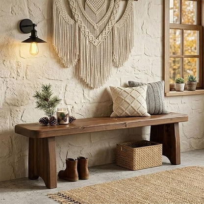 Entryway Bench, 24" to 59" Solid Wood Bench, Wooden Shoe Bench for Entryway, Farmhouse End of Bed Bench for Bedroom, Dining Room, Kitchen, Window Seat, Outdoor Garden Bench Seat