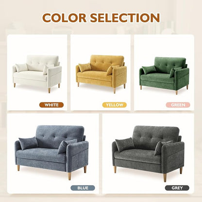 Urhanherry 47" Small Sofa Couch for Bedroom, Soft Chenille loveseat Mini Couch with Throw Pillow and Removable Cushion Cover for Small Spaces, Living Room, Apartment, Dorm, Office(Green)