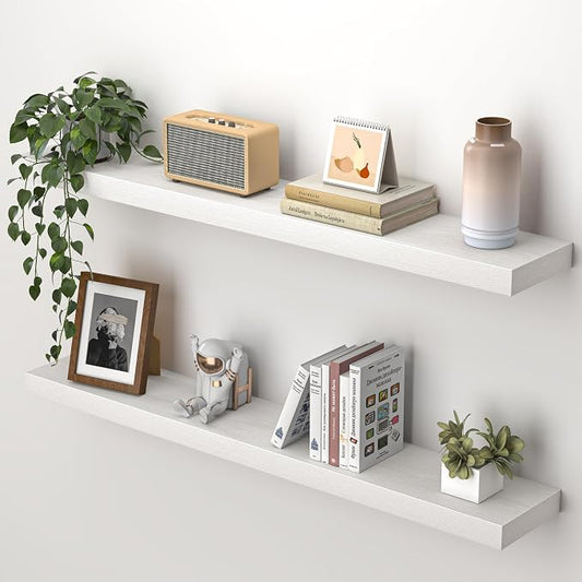 Heimlove 36 Inch Floating Shelves for Wall,Mounted Storage & Display Wood Shelves with Invisible Brackets,Hanging Shelf for Bedroom Living Room Kitchen Office,Set of 2,White