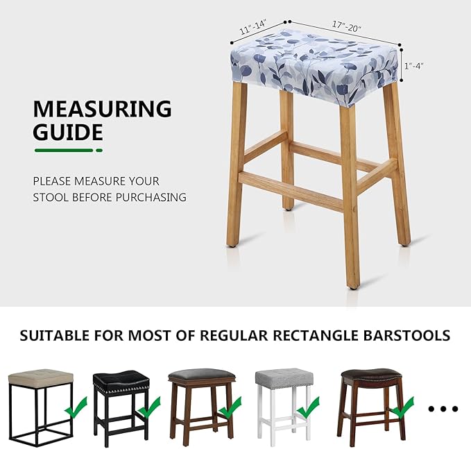 YISUN Stool Covers Rectangle - 4 Pack Stretch Waterproof Saddle Seat Cover Counter Bar Stools Bar Chairs Covers Kitchen Island Chairs Cushion Protector (4, F-Grey White)