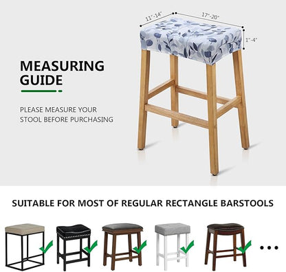 YISUN Stool Covers Rectangle - 2 Pack Stretch Waterproof Saddle Seat Cover Counter Bar Stools Bar Chairs Covers Kitchen Island Chairs Cushion Protector (2, F-Grey White)