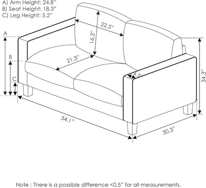 Furinno Bayonne Modern Upholstered Loveseat/Sofa Couch for Living Room, Fog