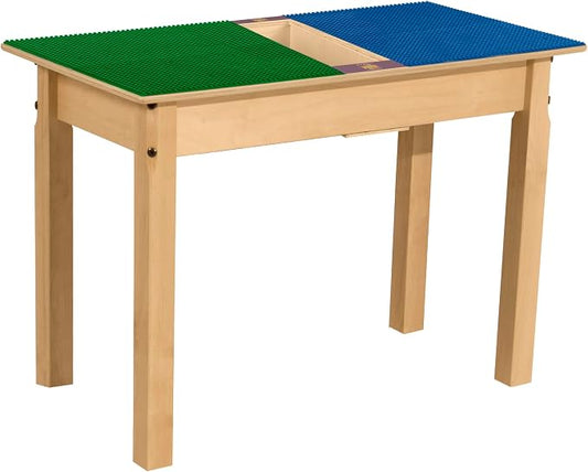 Contender Time-2-Play Kids Activity Play Table, Compatible with Lego Bricks, Extra Sturdy Birch Plywood, 35" W X 15.5" D, Blue & Green, 22" Legs for Ages 6-9
