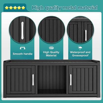 DRATO Outdoor Shoe Storage Cabinet, Waterproof Resin Shoe Storage Bench, Large Shoes Rack Cabinet with 2 Doors for Outdoor Indoor Entryway Hallway Corner Bedroom Porch (Black, 2 Doors)