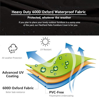 Heavy Duty Outdoor Sectional Sofa Cover, 120"X90" L-Shaped Waterproof 600D Patio Furniture Covers, Lawn Patio Couch Cover (Midnight Black, L-Shaped-Right Facing-120x90)