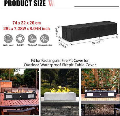 Outdoor 28 inch Rectangular Table Top Propane Fire Pit Cover, 40,000 BTU Tabletop Gas Firepit Cover for BAIDE HOME Patio,Outdoor Portable Fireplace Rectangular Fire Cover - 28 x 7 x 8 Inch