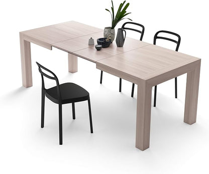 Mobili Fiver, Iacopo Extendable Dining Table, 55.1(86.6) x35.4 in, Pearled Elm, for 6-10 People, Expandable Dining Table for Kitchen, Living Room, Italian Furniture
