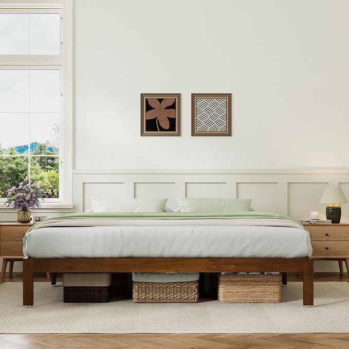 Novilla 12 Inch King Bed Frame, Classic Solid Wooden King Size Platform Bed Frame, Sturdy Wood Slat Support, No Box Spring Needed, Easy Assembly, Walnut