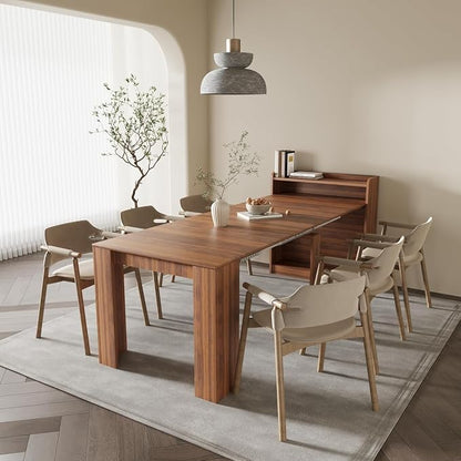Transformer Folding Console Table for 10-12 People, Extendable Dining Table, Space Saving Dining Room Table for Apartments & Homes, Modern Walnut