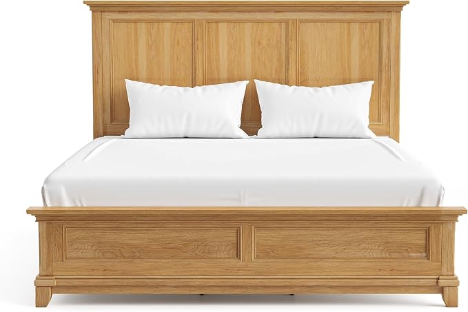 Furniture of America Yardley Farmhouse Solid Wood 5-Piece Bedroom Set with Platform Bed, Felt-Lined Top Drawers on Nightstands and Dresser with Mirror, Box Spring Needed, Queen, Natural Oak