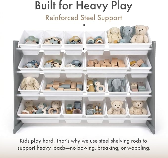 Humble Crew Toy Storage Organizer with 20 Removable Storage Bins for Kids Playroom, 4-Tier Toddler Toy Organization and Storage, Grey/White