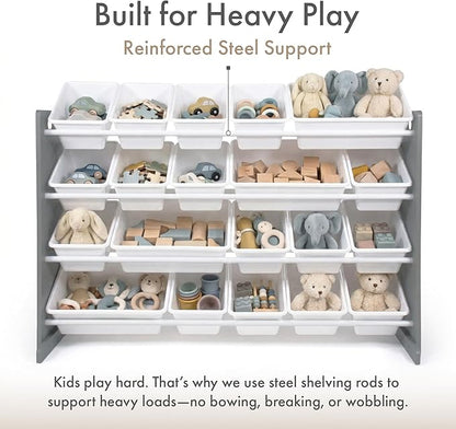 Humble Crew Toy Storage Organizer with 20 Removable Storage Bins for Kids Playroom, 4-Tier Toddler Toy Organization and Storage, Grey/White