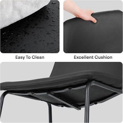 Athena Collection 23'' Counter Height Bar Stools Bar Chairs Set of 2 Modern PU Leather Bucket Chairs with Back Soft Foam Filled Metal Frame Bar Stools with Footrest for Pub, Bistro, Kitchen, Black