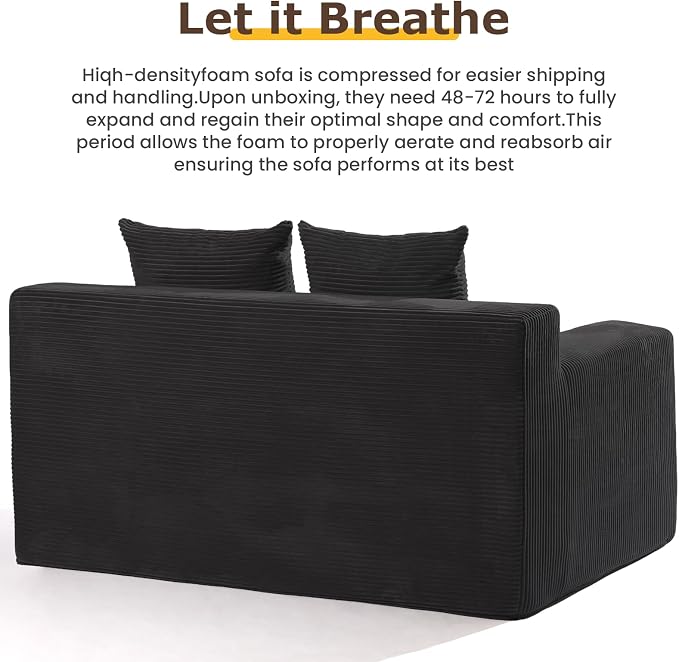 cidludto Convertible Sofa Bed, Boneless Loveseat Folding Couch Bed Foldable - 3 in 1 Small Ccouch & Futon Sofa Bed, Corduroy Pull Out Couch with 4 Pillows for Living Room, Black