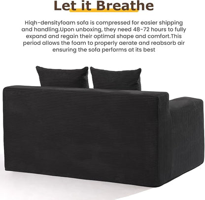 cidludto Convertible Sofa Bed, Boneless Loveseat Folding Couch Bed Foldable - 3 in 1 Small Ccouch & Futon Sofa Bed, Corduroy Pull Out Couch with 4 Pillows for Living Room, Black