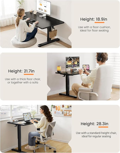 ErGear Low Height Adjustable Desk, Lifts 18.9-28.4 Inches, 40 X 24 Inches Electric Standing Desk for Kids, 4 Height Memory Settings & Storage Hooks, Home Office Computer Table & Study Desk, Black