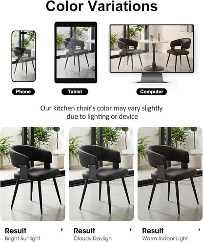 Dining Chairs Set of 4, Modern Upholstered PU Leather Kitchen & Dining Room Chairs with Curved Open Back Metal Legs, Kitchen Chairs for Dining Room Restaurant (Black, Set of 4)