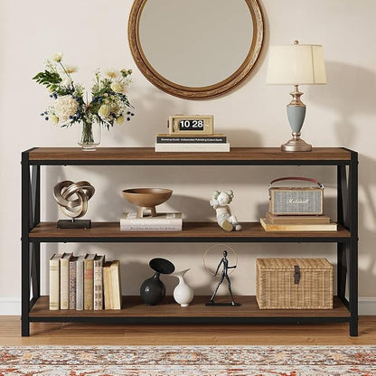 FATORRI Console Table for Entryway, 55 Inch Modern Entry Table with 3 Tier Shelves, Couch Tables Behind Sofa for Living Room (Medium Walnut)