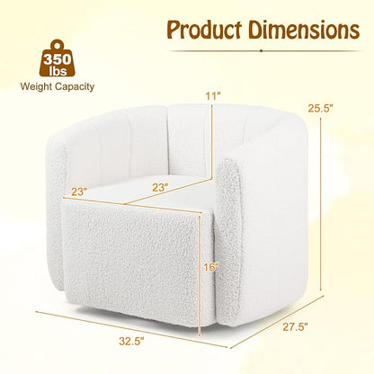 Giantex 360° Swivel Accent Chair Set of 2- Sherpa Upholstered Boucle Barrel Club Chair with Padded Armrests, Modern Round Arm Chair for Reading, Living Room, Bedroom, Office, White Teddy