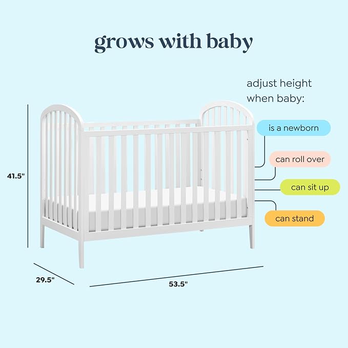 Davinci Beau 3-in-1 Convertible Baby Crib, White | GREENGUARD Certified, Converts to Toddler Bed & Daybed, 4 Adjustable Mattress Heights, Toddler Conversion Kit Sold Separately
