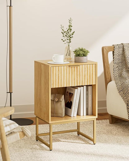 Masupu Fluted Nightstand,Modern Night Stand Wood Bedside Table with Storage Drawer Side End Table for Bedroom,Office,Oak