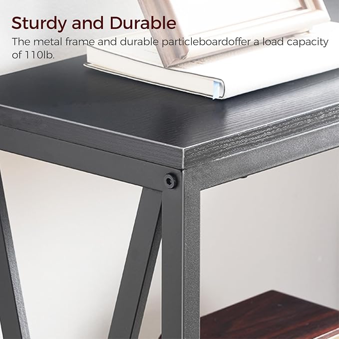MAHANCRIS 31.5" Sofa Table, Industrial Console Table, 3-Tier Narrow Sofa Table with Storage Shelves, Foyer Table for Entryway, Hallway, Kitchen, Living Room and Bedroom, Easy Assembly, Black CTHB8001