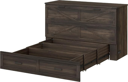Bellemave Queen Murphy Bed with Charging Station and Storage, Farmhouse Murphy bedframe with Foldable Panel, Noisy Free, for Guest Bedroom, Living Room, Office, Rustic Gray