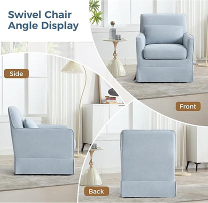 INZOY Swivel Accent Chair Set of 2, Mid Century Modern Chair, Comfy Swivel Barrel Reading Chair, Upholstered Square Chair for Living Room Bedroom Small Spaces, Sky Blue