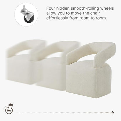KISLOT Upholstered Dining Chairs with Casters Easy Assembly Require Modern Barrel Armchair with Rollers for Diningroom Bedroom Livingroom Reading Room,Set of 2,Cream Beige