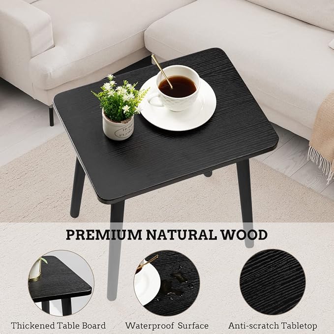 FORAOFUR Black End Tables Set of 2, Modern Boho End Table for Living Room Bedroom, Small Side Table for Small Spaces with Stable Structure, Easy Assembly | 2 Pack Minimalist black finish, wood legs, fits sofa/bedroom/living, compact, lightweight, easy ...