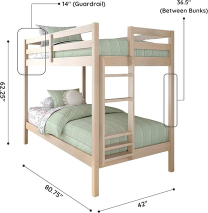 Grain & Grove Bear Twin Over Twin Bunk Bed, Sturdy Bunk Bed Frame for Kids, Plywood Bunk with Ladder, Guardrail, and Slats, No Box Spring Required, Oak Embossed Natural