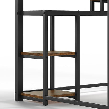 Bellemave Twin XL Loft Bed with Desk & Storage Fabric Drawers & Shelves, Metal Loft Bed Twin Size for Adults & Teens, Twin Loft Bed Frame for Apartments & Dorm, No Box Spring Needed, Black