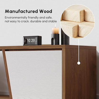 homary Extendable TV Stand with 3 Drawers Minimalist Rectangle Entertainment Center White & Walnut TV Console Up to 110" (70.9”W-110.2”W)