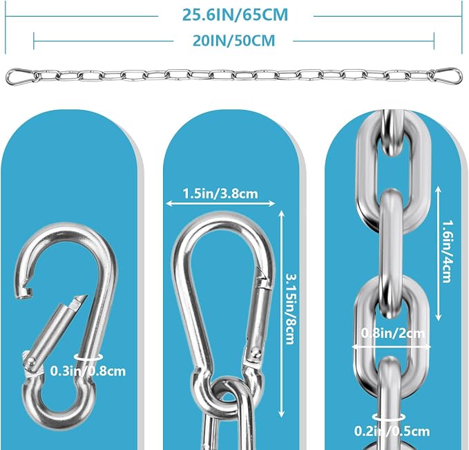 Heavy Duty Stainless Steel Chain, Hanging Safety Link Chain Fitness Chain Weight Lifting Chains with Carabiners for Home Gym Hammock Swing Hanging Chair Punching Bags