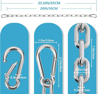 Heavy Duty Stainless Steel Chain, Hanging Safety Link Chain Fitness Chain Weight Lifting Chains with Carabiners for Home Gym Hammock Swing Hanging Chair Punching Bags