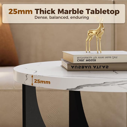 LIKIMIO Nesting Coffee Tables Set of 2, 31.5" Round Side Tables for Living Room, Wooden End Table, Marble