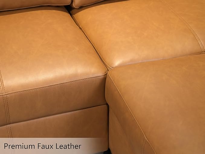EASE MOOSE Leather Modualr Sectional Couch Sofa with Storage,Faux Leather Sectional Sofa Brown U Shaped Modular Couch