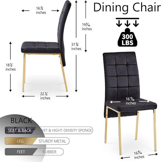NORDICANA Upholstered Velvet Dining Chairs Classic Kitchen High Back Dinette Chairs Set of 4, Featured Dovetail Tufted Side Chairs, Golden Color Metal Legs, Black
