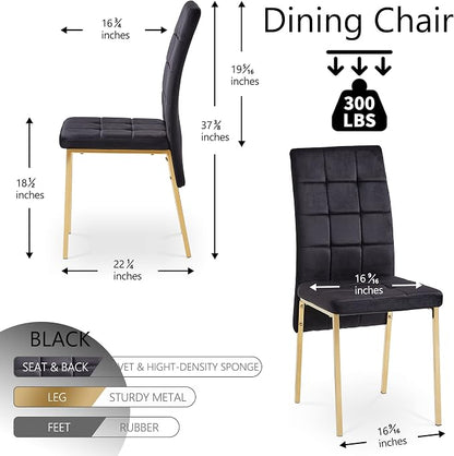 NORDICANA Upholstered Velvet Dining Chairs for 6, Classic High Back Kitchen Chairs Set of 6, Tufted Side Chairs, Golden Color Metal Legs, Black